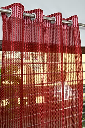Image of Premium Polyester Floral Sheer Printed Net Combination Transparent Beautiful Curtains Set of 3 Piece for Window Maroon 5 Feet