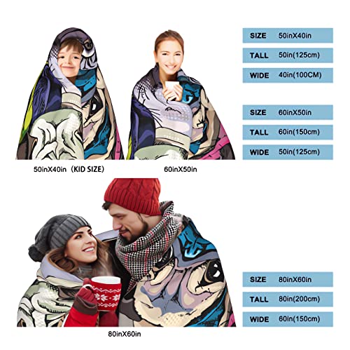 Flannel Fleece Throw Blanket Colorful Pug Dogs Funny Microfiber Durable Couch Blankets Home Decor Perfect For Bed And Sofa Super Soft Warm Blankets For All Season（50"X 40"） #TOP6