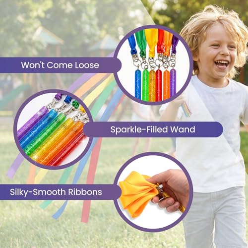 Image of GSi Ribbon Wands & Rings for Kids - Dance Ribbon Streamers with Sparkle Design & Rainbow Ribbons - Perfect for Toddlers, Preschool, Gymnastics, PE, Birthday Parties - Ages 2-12
