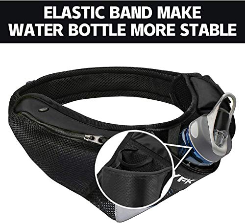 PYFK Running Belt Hydration Waist Pack with Water Bottle Holder for Men Women Waist Pouch Fanny Bag Reflective (Upgrade Black)