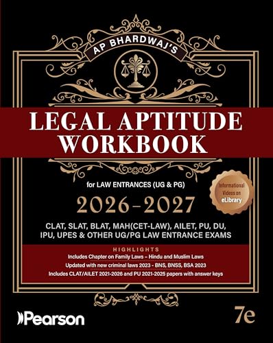 Image of Pearson'26 Legal Aptitude Workbook Law Entrances (UG & PG) 2026-2027 (CLAT, SLAT, BLAT, MAH(CET-LAW), AILET, PU, DU, IPU, UPES, & Other UG-PG Law ... GK, Current Affairs, English, & Reasoning