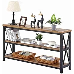 FATORRI 55” Console Table, 3 Tier Narrow Sofa Table, Rustic Oak | Entryway Table Behind Couch with 3 Open Shelves, Industrial Steel Frame Hallway Tables for Foyer, Living Room, Bedroom, Entry