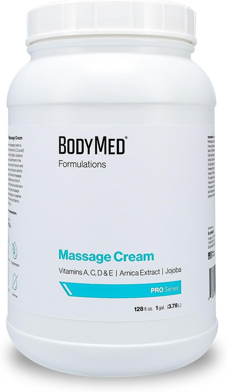 BodyMed Formulations Massage Cream, 1 gal. – Fragrance-Free, All-Natural Lotion for Massage Therapy – Leaping Bunny Certified – with Arnica Extract & Jojoba – Non-Staining, & Paraben Free