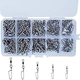 Drasry 100PCS Rolling Fishing Swivels Set High Strength Black Nickel Connector Three Way Swivels and...