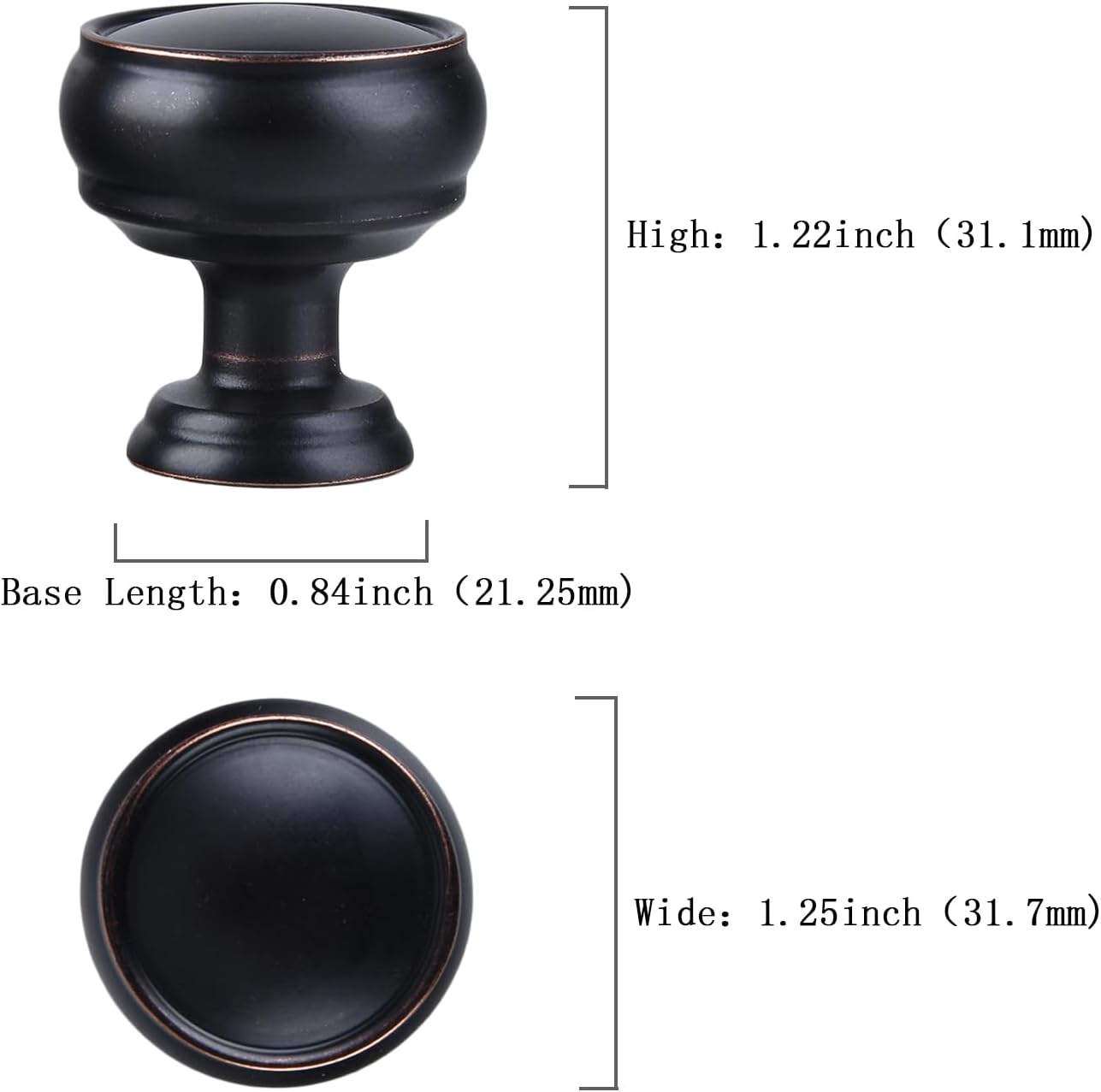 10 Pack Oil Rubbed Bronze Cabinet Knobs, 1-1/4 Inch Furniture Hardware Zinc Alloy Knob Cabinet Pulls, Modern Single Hole Hardware for Kitchen Cabinet, Dresser, Drawer