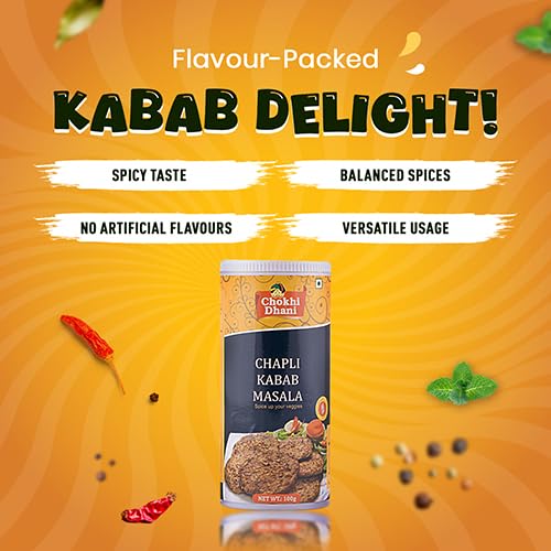 Image of Chokhi Dhani Chapli Kabab Masala 100g | Mughlai BBQ Spice Mix for Chapli, Seekh & Shami Kabab | Spicy Aromatic Kebab Masala | Authentic Desi Grilling Flavour