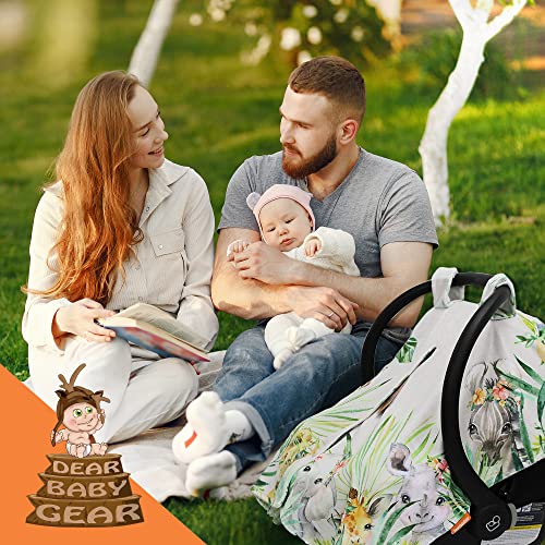 Image of Dear Baby Gear Car Seat Canopy - Infant Car Seat Cover for Protection and Style - Soft & Breathable - Carseat Canopies for Boys & Girls - Watercolor Elephant Safari Jungle Print /Custom Print - 40x30 inch