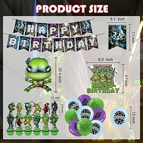 51Pcs Ninja Turtles Party Supplies, Tmnt Party Decorations Set For Kids With Happy Birthday Banner, Cake Topper, Cupcake Toppers, Balloons, Shaped Balloon #TOP2