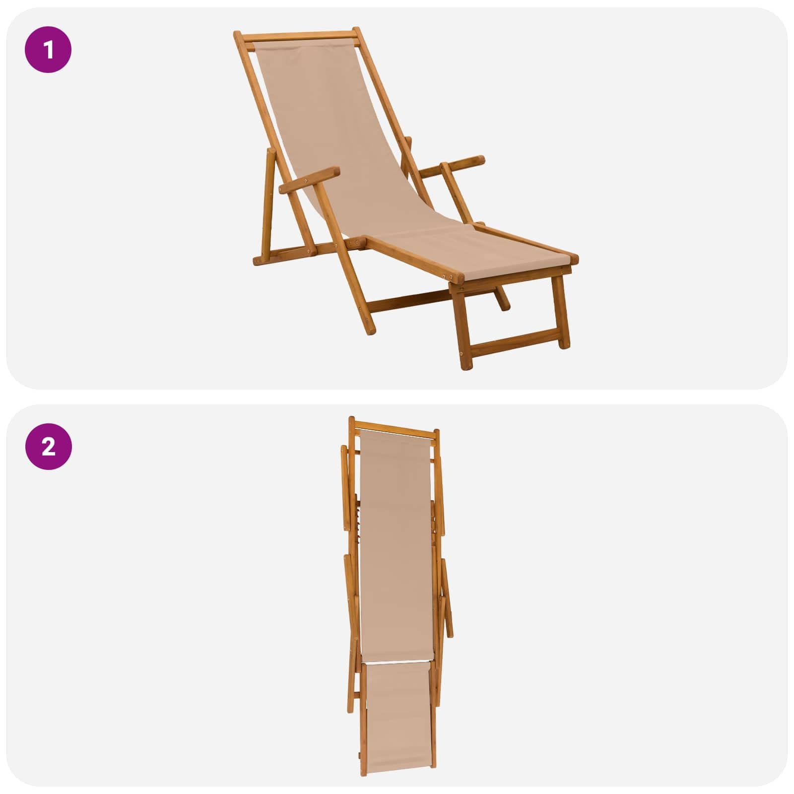 Fengshui Składany leżak z litego drewna eukaliptusowego, kolor taupe