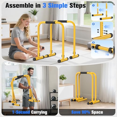 Image of Sportsroyals Adjustable Dip Bar Station, Heavy Duty Parallette & Parallel Bars, 400LBS Stable Dip Stands for Home Gym, Calisthenics & Upper Body Workout Equipment