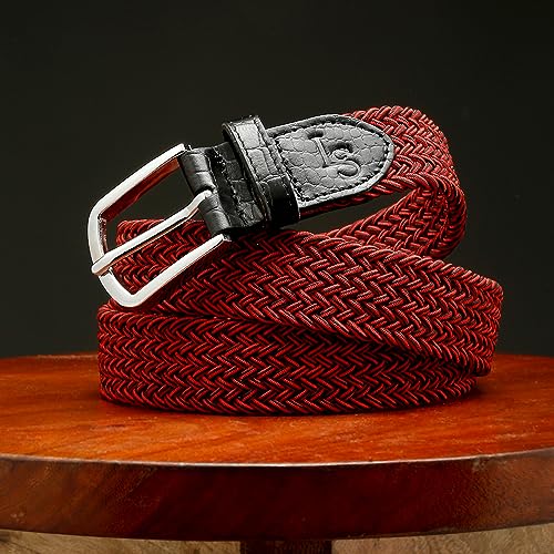 Image of LOUIS STITCH Men's Braided Elastic Stretch Belt with Leather Tipped End Stretchable Canvas Waist Band for Men Women Boys Girls Unisex (Width 3 cm) (BE-EL)