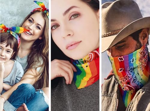 Rainbow Bandanas - 3 Pack Gift Set, 100% Cotton, 22x22 Inches, Paisley - Pride Bandanna Handkerchiefs Headband Scarf — view 4