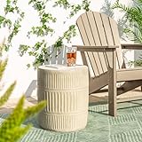 Giltzhome Decorative Garden Stool, 18.5' H Antique End Side Table Planter Stand for Garden Patio Lawn Home Indoor Outdoor, Cream White