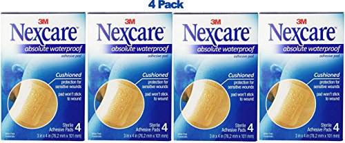 Nexcare Absolute Waterproof Adhesive Gauze Pad, 3 Inches X 4 Inches (Pack of 4)