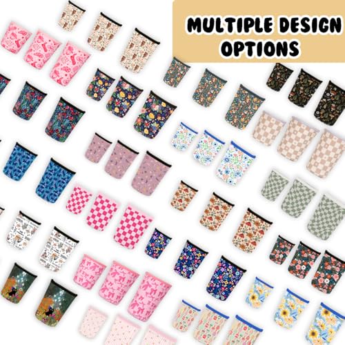 Image of Reusable 3-Pack Iced Coffee Cup Sleeve, Insulated Neoprene, Beverage Holder for Iced Coffee, Durable Drink Sleeve for Cold Beverages, Strawberry Grid