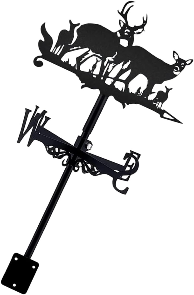 Deer Garden Weathervane Metal Wind Direction Indicator Outdoor Roof Yard Stake with Metal Bracket for Lawn and Garden Decor