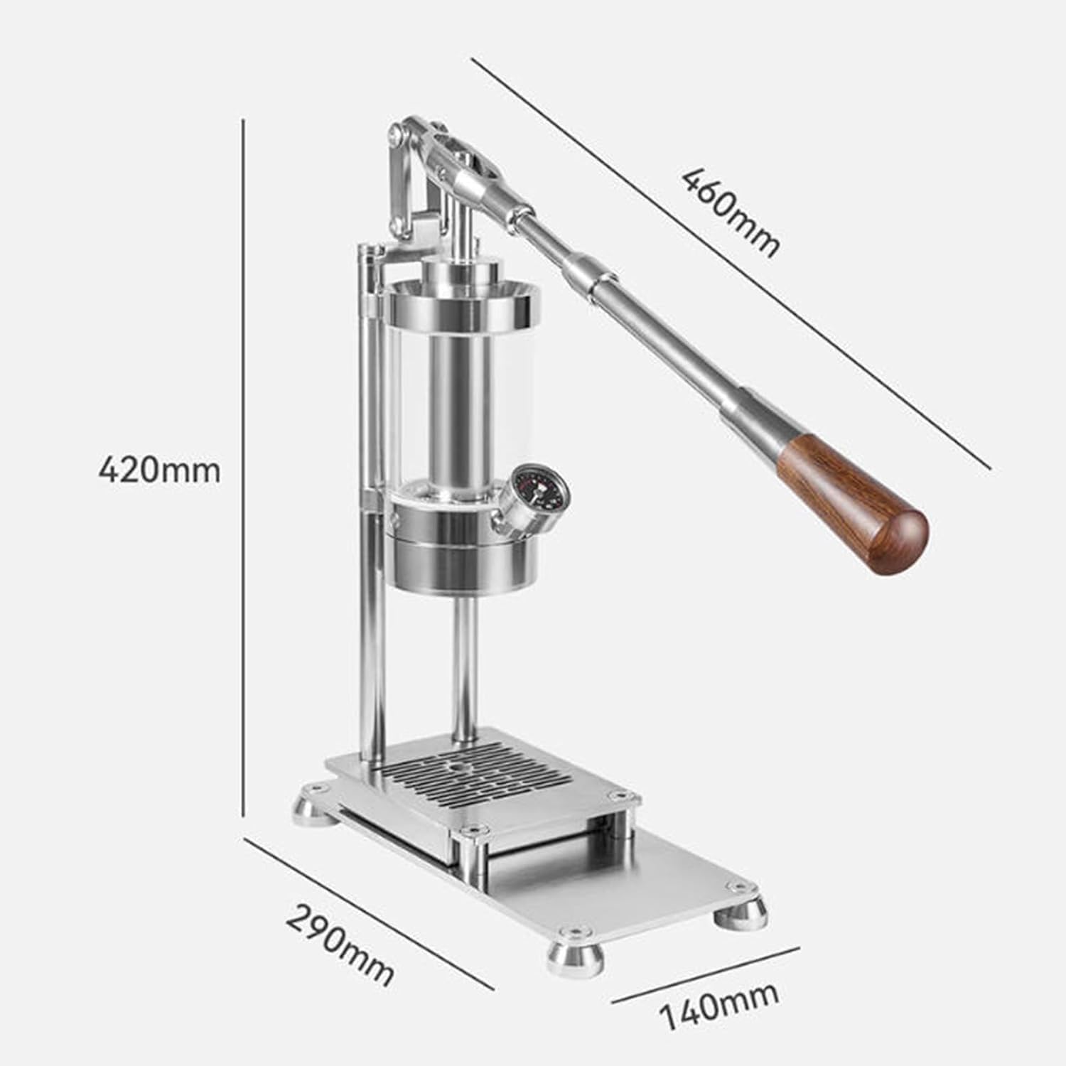 Cafetera espresso manual de acero inoxidable prensado a mano con portafiltro de 58 mm, capacidad de agua de 345 ml, para capuchino, latte, viajes en casa