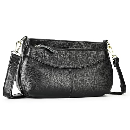 MASIWEI Genuine Leather Purses for Women Crossbody Bag Small Casual Sling Shoulder Handbags with Leather Straps Black