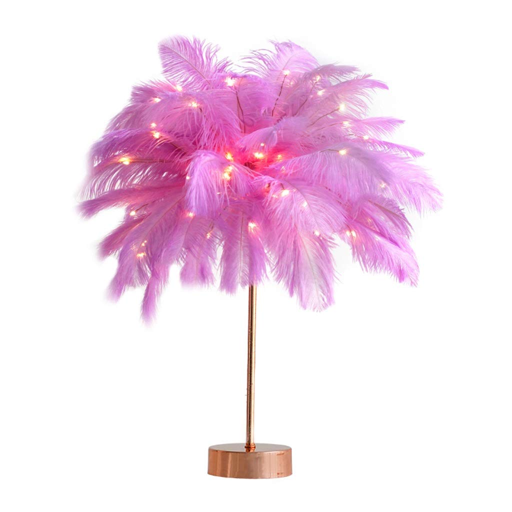Lámparas de Mesa Lampara mesita noche Pluma púrpura de la lámpara lámpara de mesa de noche for el dormitorio niños de la lámpara cumpleaños de la boda de la vendimia de Deco luz del escritorio de meta