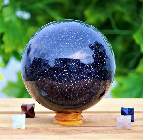 Esfera de cuarzo arena azul pulida de 450g, gema ornamental premium 6