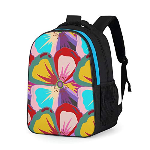 Bunte Blumen Schulrucksack Schulranzen Schultasche Daypack Rucksack Backpack für Jungen Mädchen Teenager, für Schule, Reisen und Sports Schwarz 32x18x42 cm Cover