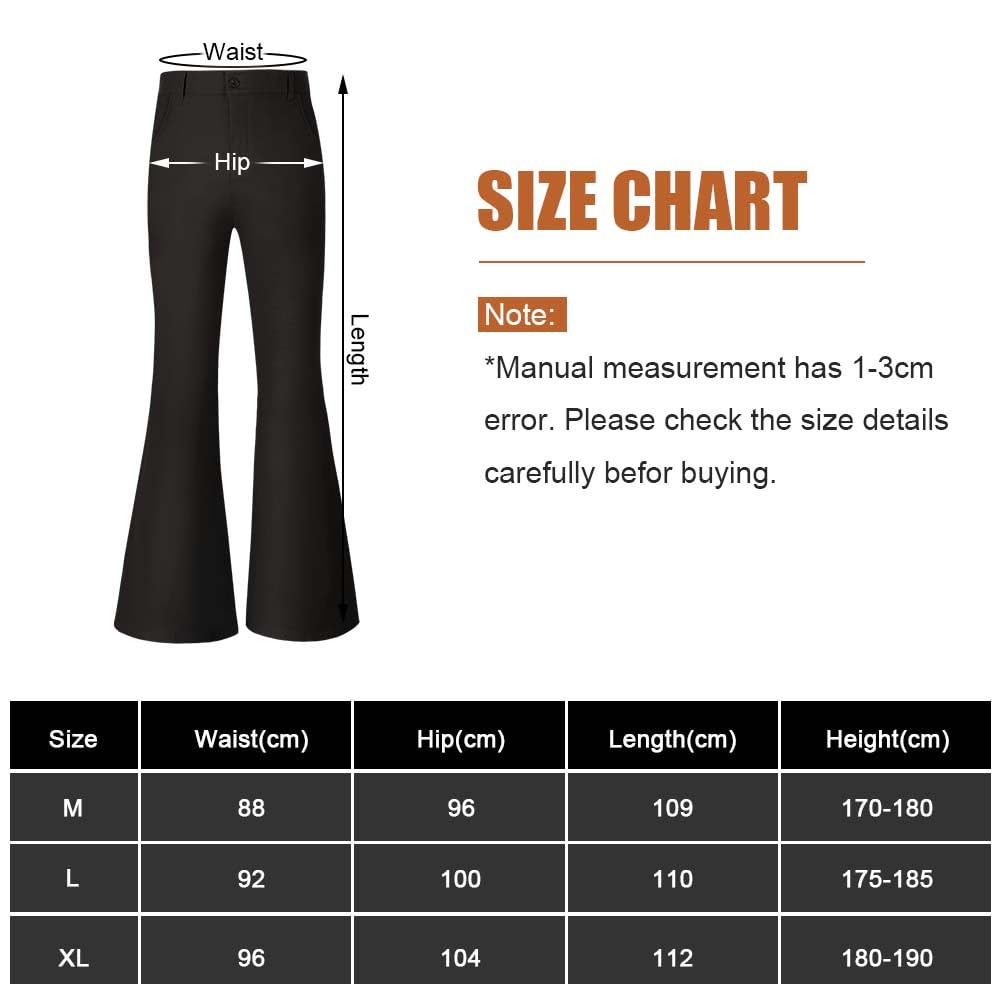 AYBUY Mens Bell Bottom Pants, 70s Disco Flared Pants, 60s 70s Slim Flare Trousers, Mens Retro Flare for 1960's Fancy Dress - Image 2