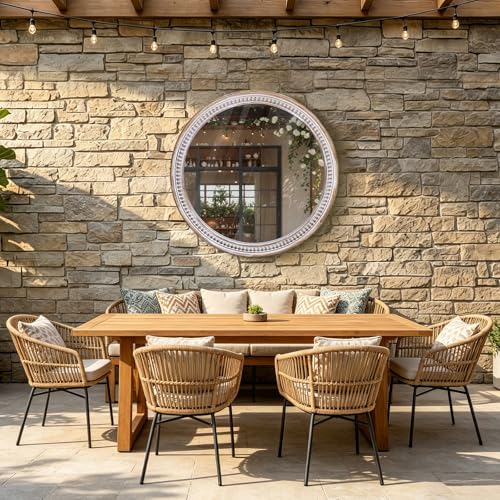 Image of HOITUZYUS 36 Inch Round Mirrors for Wall Decor, Wood Frame Farmhouse Style | HD Tempered Glass, Warm Rustic Charm, Ideal for Bathroom, Bedroom, Entryway, Vanity, and Living Room Decor