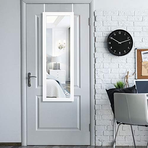 COSTWAY Jewellery Cabinet Armoire, Door Hanging/Wall Mounted Jewelry Organiser with Full Length Mirror and Built-in Makeup Mirror, Home Bedroom Dressing Cosmetics Jewellery Storage Unit Gift (White)