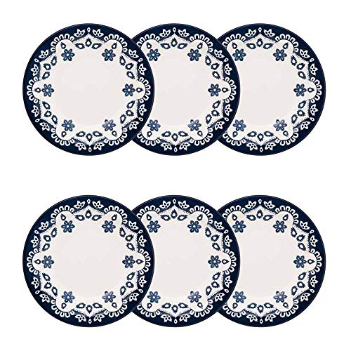 1 Conjunto com 6 Pratos Fundo Oxford Daily Floreal Energy Branco/Azul 23 cm