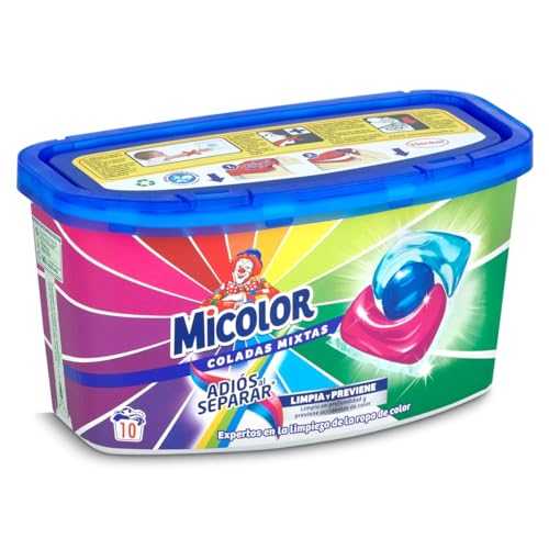 Micolor Detergente en Cápsulas Adiós al Separar (10 lavados), jabón para ropa de color en formato sostenible con poder quitamanchas que protege los colores