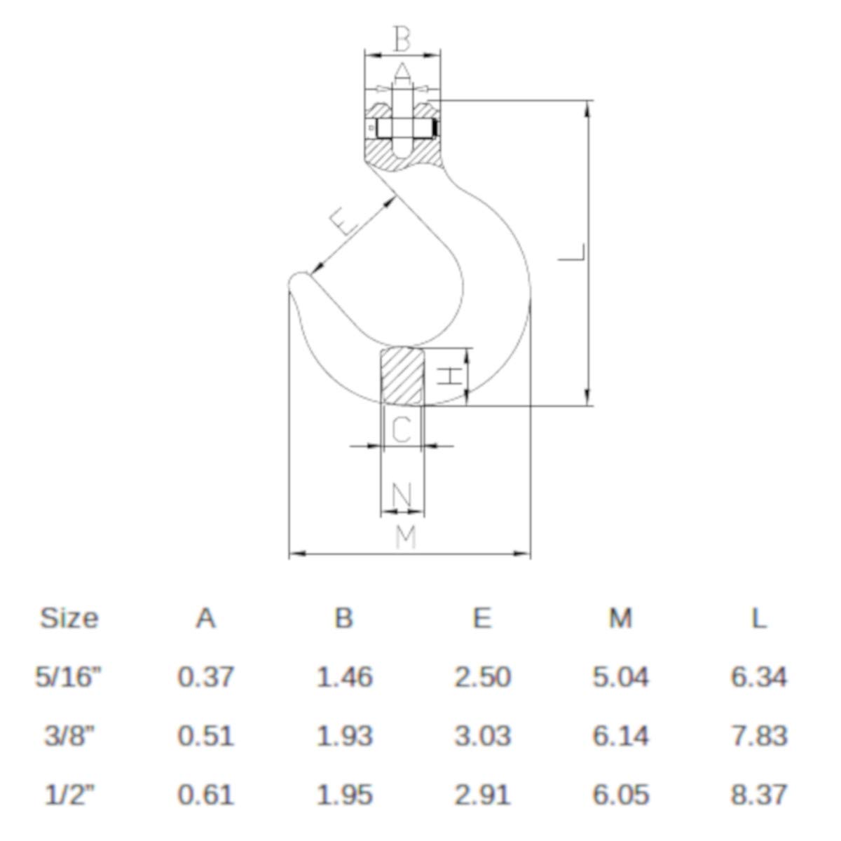 1/2" Clevis Foundry Hook Grade 80 Painted Yellow Breaking Strength 48000 LBS WLL 12000 LBS