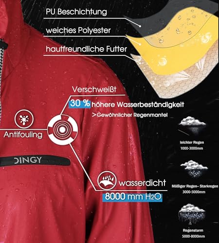 Peter Patter Regenmantel damen gefüttert mit Teddy-Fleece Regenjacke damen wasserdicht mit Kunstfell warm Friesennerz lang PU Windbreaker Regenparka für Winter,rot,38