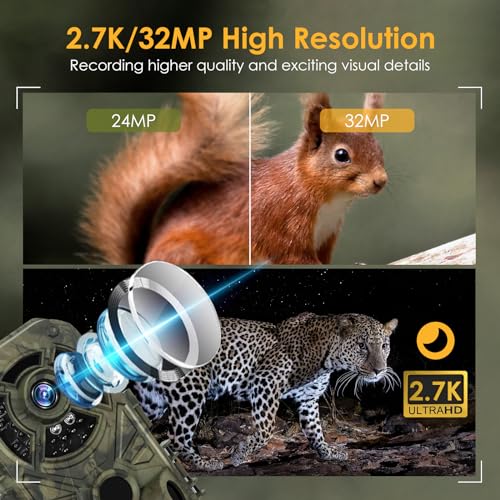 XJwecavi Trail Cameras with Night Vision Motion Activated Waterproof IP66 No Glow Infrared LED for Outdoor Wildlife Monitoring,Hunting Cam Game Cameras with Free 32G Micro Card and Card Reader