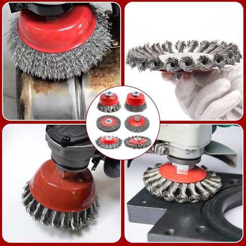 6 Stück Winkelschleifer Drahtbürsten Set, M14 Stahlbürste Akkuschrauber, 75/100 mm Drahtbürste Flex, Topfbürste Bohrmaschine, für Garten Unkraut und Moos