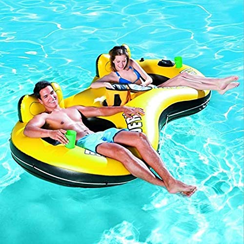 PP Inflatable Swimming Pool Lounger With 2 Handles 2 Cup Hole Powerful Repair Paper Double Float Pool Loungers Chair Water Hammock