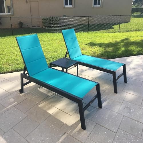 Image of PURPLE LEAF Outdoor Chaise Lounge Set of 2 Aluminum Patio Lounge Chair with Wheels and Side Table Pool Chaise Lounge Chair for Outdoor Backyard Poolside Turquoise Blue