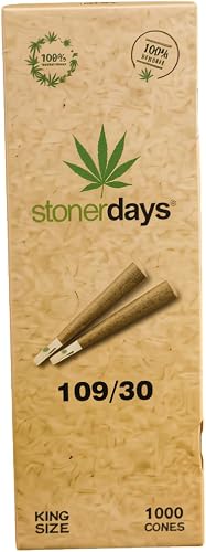 King Size Pre-Rolled Stoner Days Cones - 1000 Piece | 100% Organic, Natural Hemp Material, Pre-Rolled, Bulk Value Pack, Filter Tips Included