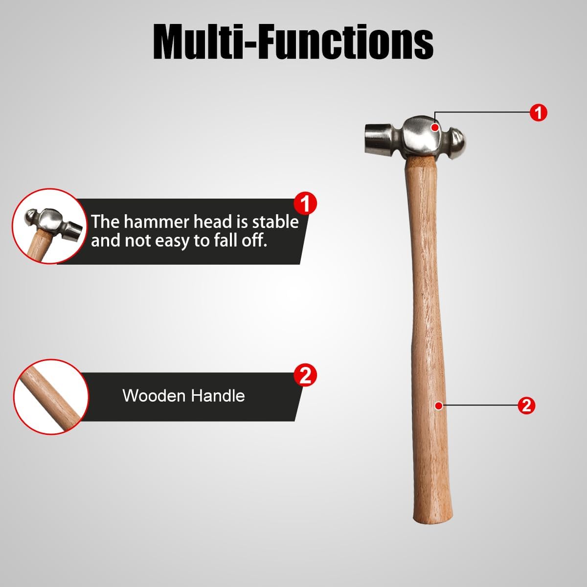 Ball Pein Hammer, with Wooden Handle, MRI Non-magnetic Tools, Light Weight, High Strength, Corrosion Resistant, Durable, Drop-forged, Industrial Grade, T1084 (Head 300g)