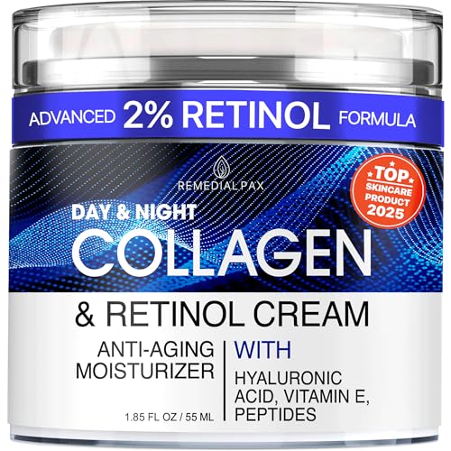 Collagen Face Cream with Retinol & Hyaluronic Acid – Anti Aging Moisturizer for Women & Men, Firming Day & Night Cream for Wrinkles, Hydrating Facial Lotion for All Skin Types