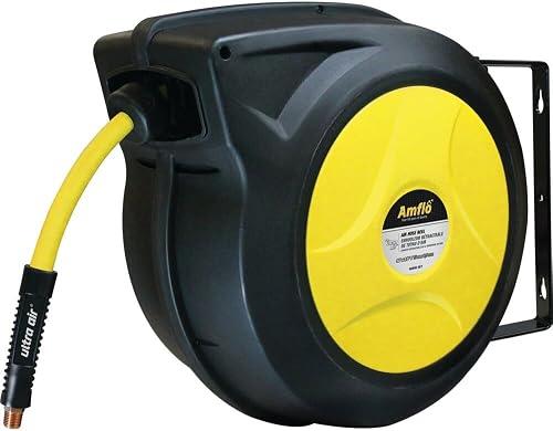 Amflo 588HR-RET 3/8" x 50' Enclosed Hyrbrid Hose Reel, Yellow