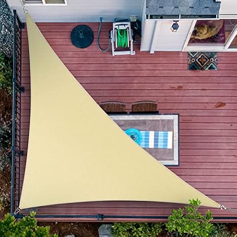 ShadeMart 10' x 10' x 14.1' Beige Triangle Sun Shade Sail Canopy SMTAPRT10, Water Permeable & UV Block, Heavy Duty, Easy Install & Durable for Patio Garden Backyard - We Make Custom Sizes Cover