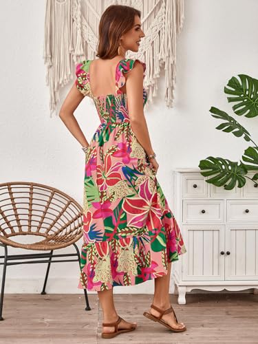 SOLY HUX Women's Summer Tropical Midi Dresses Square Neck Beach A-Line Sun Casual Boho Floral Print Flowy Long Dress2