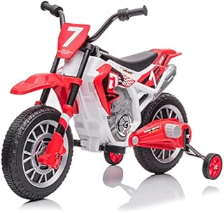 AOKOY 12V Electric Motorcycle for Kids Boys Girls Battery Powered Electric Dirt Bike Birthday Presents for Kids with Training Wheels 2 Speeds Music Player Shock Absorber, Red
