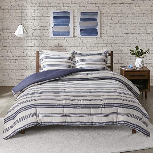 Urban Habitat Cole Stripe Print Ultra Soft Cotton Blend Jersey Knit Comforter Set, King/Cal King, Navy Cover