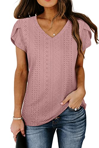 Wiholl Tunic Tops To Wear With Leggings, Women Summer Shirts, V Neck Basic Tees Plain Rosybrown L #TOP2