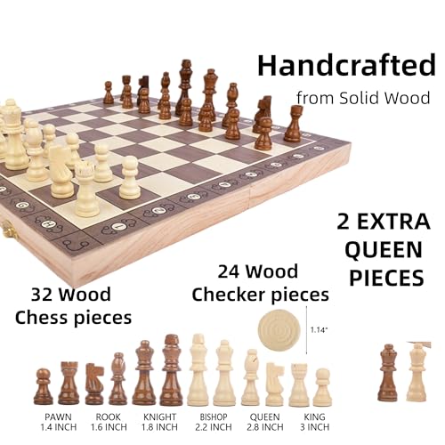 Set Magnético de Ajedrez y Damas Plegable de Madera 15" miniatura 5