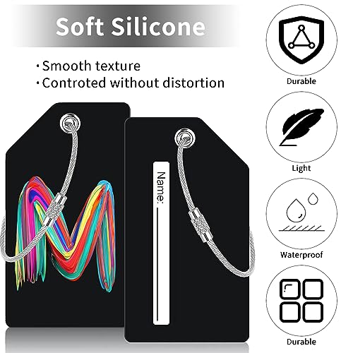 4 Pack Initial Luggage Tag for Suitcase, Colored Letter Silicone Bag Tags Identifiers Privacy Cover ID Label with Durable Steel Loop for Women Men Kids Girls Travel, Letter M2