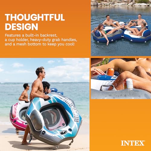 Image of INTEX 58854EP River Run Connect Inflatable Floating Lounge: Comfortable Backrest - Built-in Cup Holder - Durable Grab Handles - Easy-to-Use Connectors - 220lb Weight Capacity