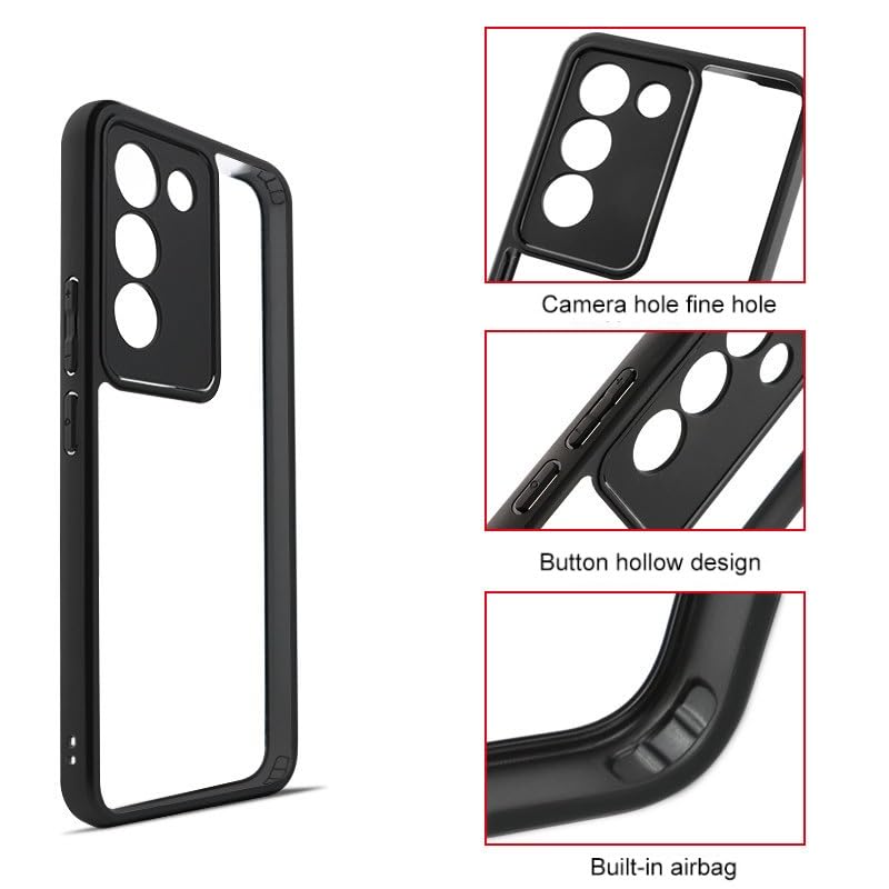 Image of REALCASE Back Cover Case for Vivo T3 5G / Vivo Y200e 5G | Slim Fit Hard PC Back & Soft TPU Bumper | Protective Shockproof Scratch Resistant Case for Vivo T3 5G / Vivo Y200e 5G (Black+Clear)