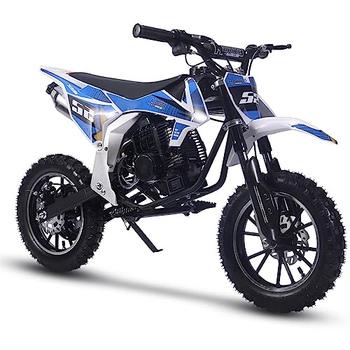 MotoTec Warrior 52cc 2-Stroke Kids Gas Dirt Bike Black (Blue)
